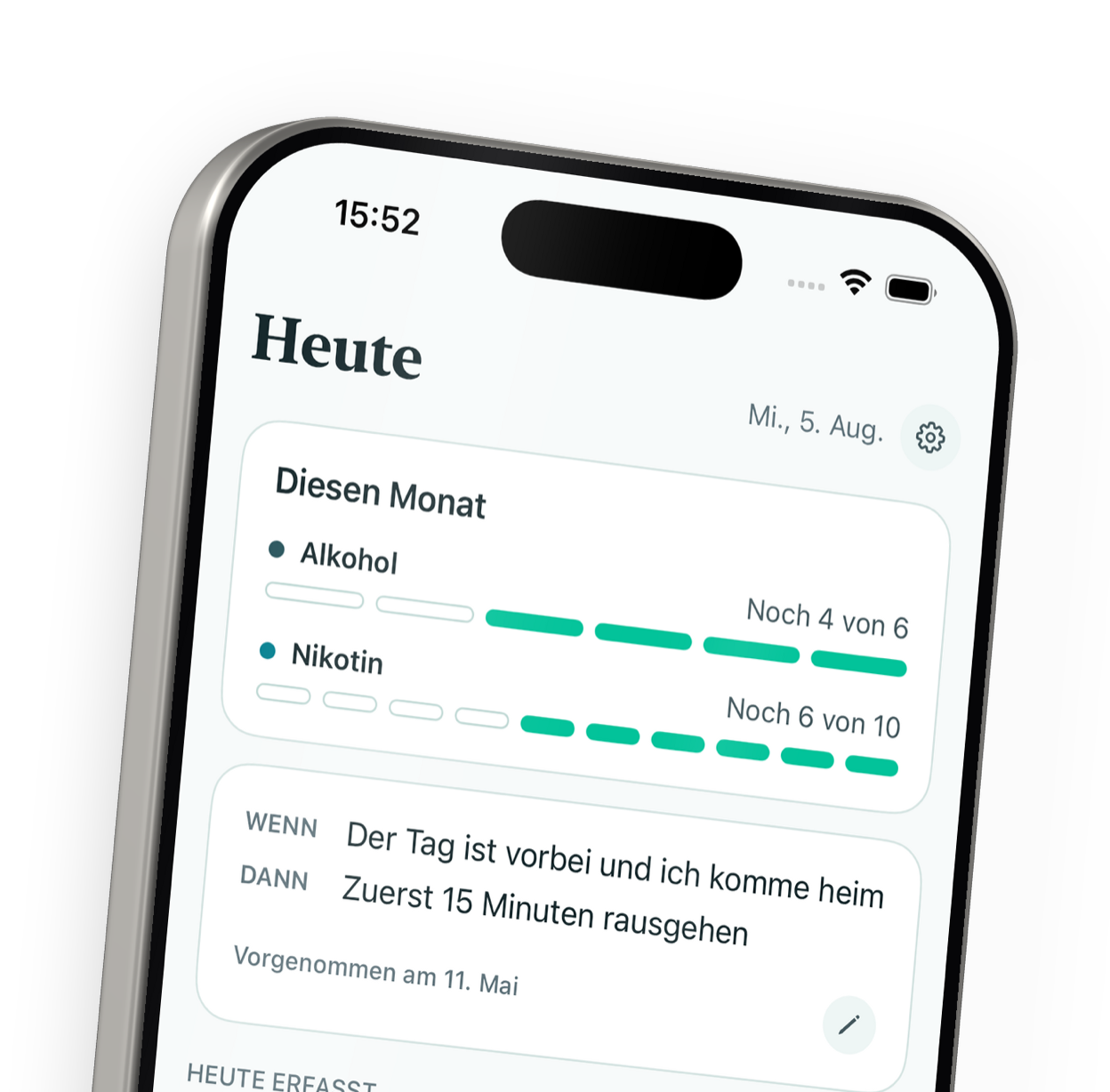 The top of the KLAR Heute screen, rendered as a device image